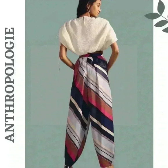 Anthropologie Maeve Wide Leg Pant Striped Geometric Print Bold Boho Style Size 6 - Picture 3 of 10